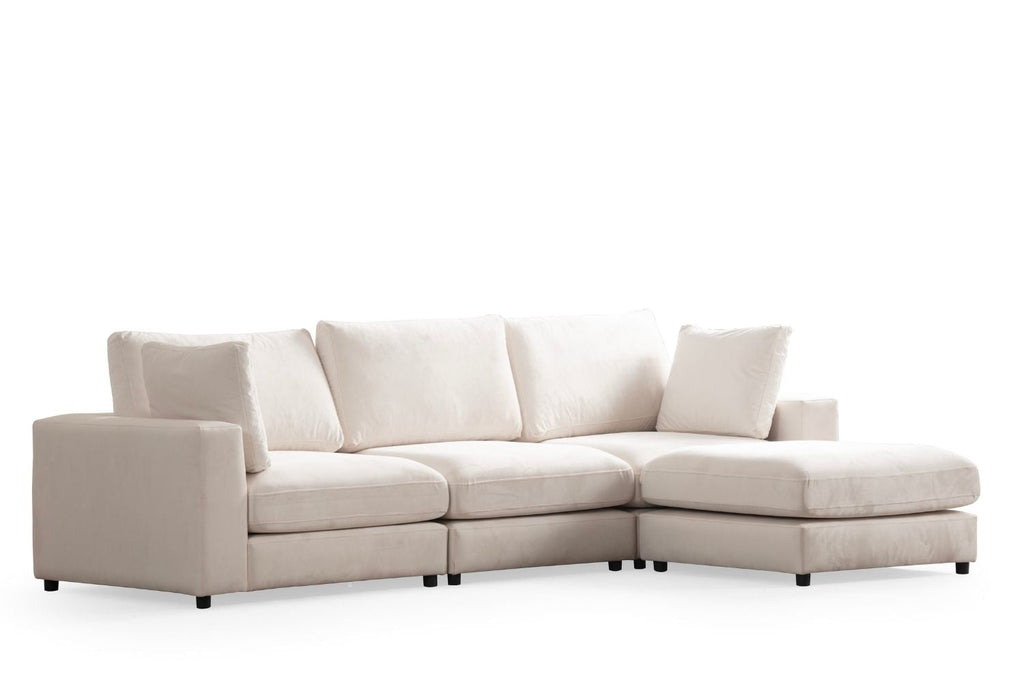 Canapé JULIA Modulable Velours Blanc 3+1 Pouf