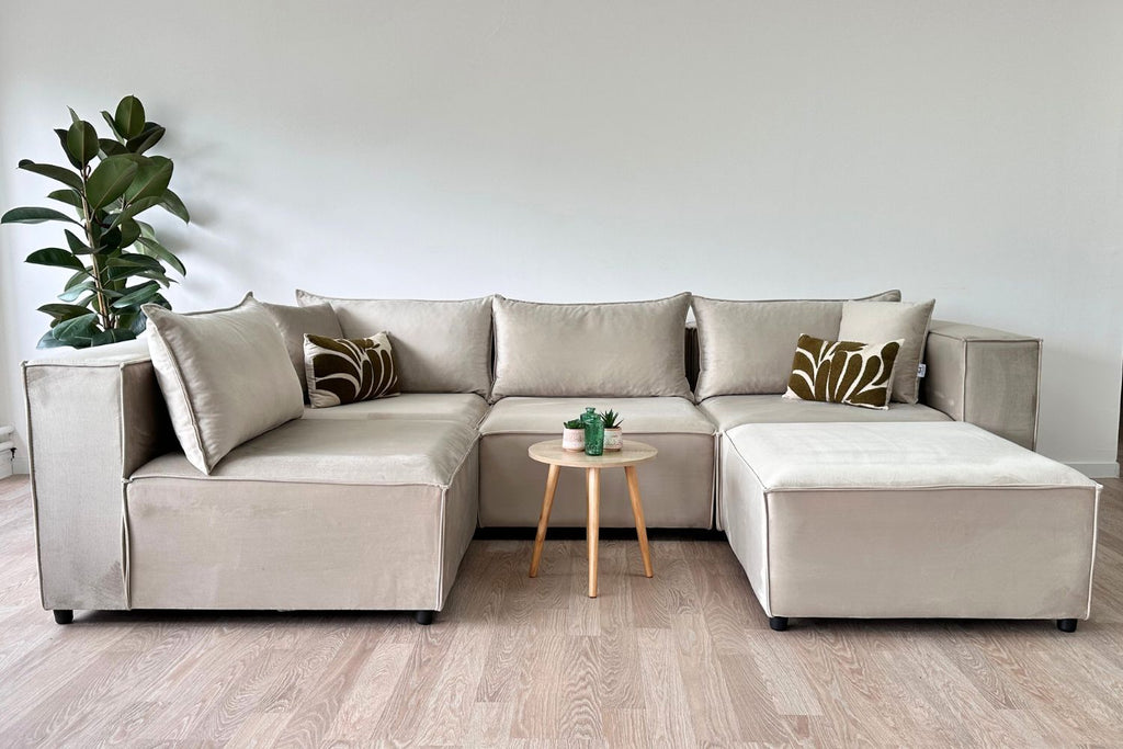 Canapé ELEGANCE Velours Modulable 4+1 Pouf