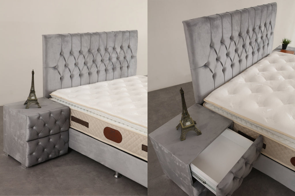 Lit Coffre HUGO Velours Gris