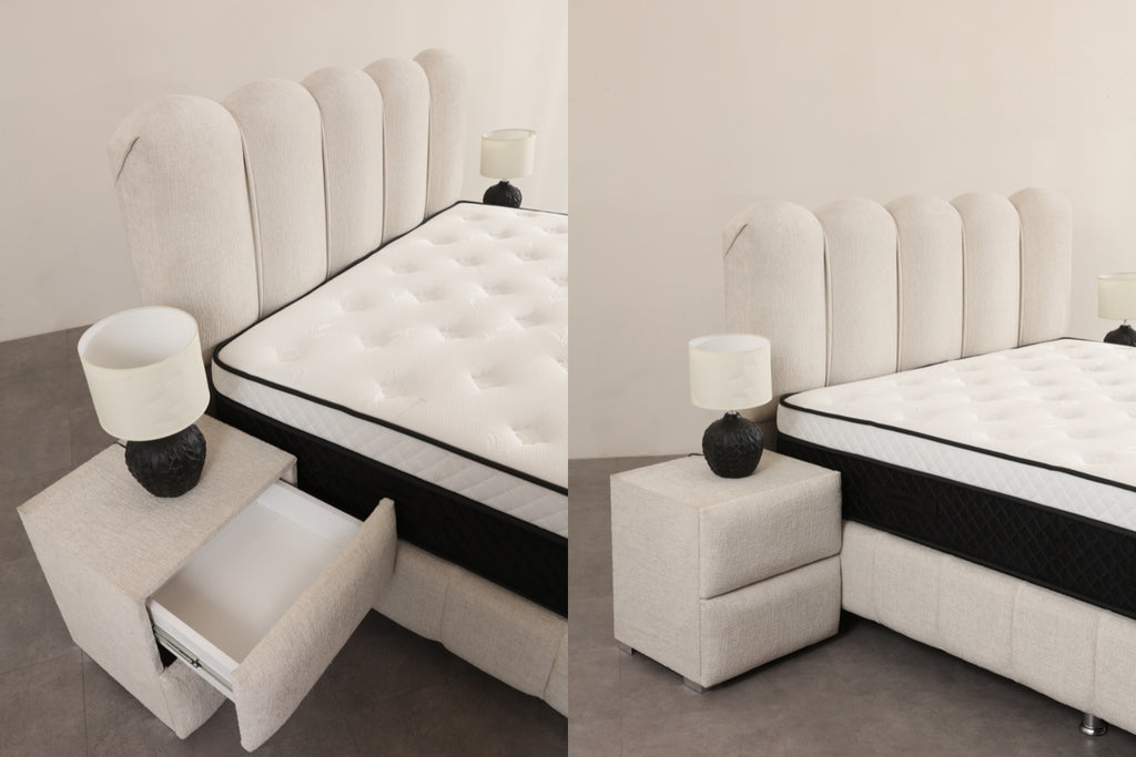 Lit Coffre EVA Chenille Blanc Cassé