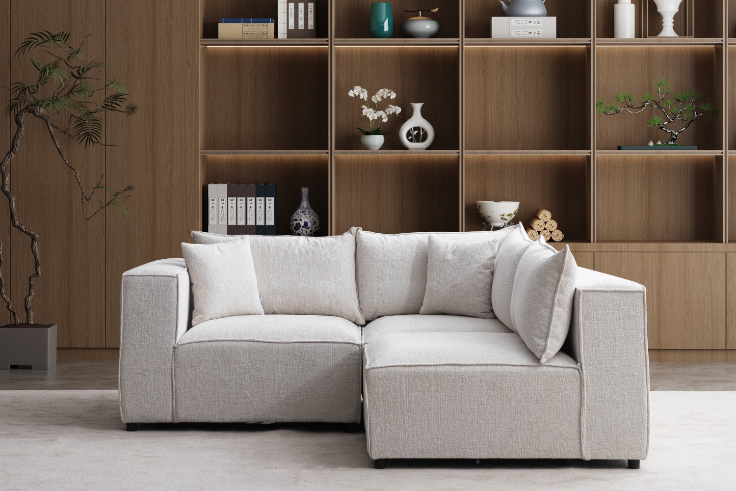 Canapé Elégance Chenille Modulable Blanc cassé 3+1 Pouf