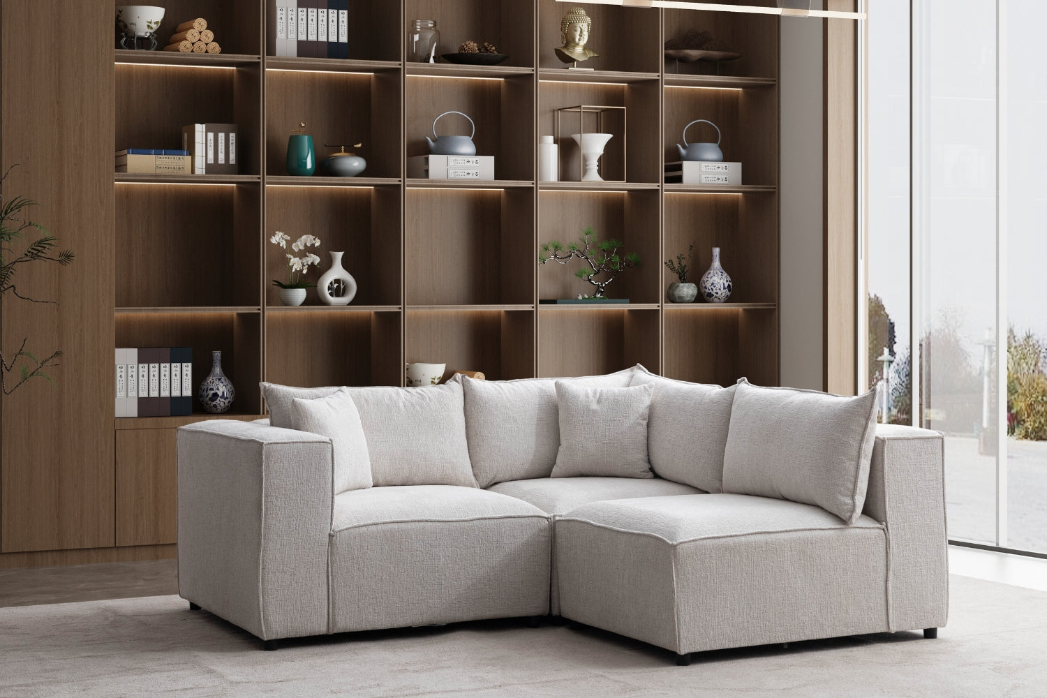 Canapé Elégance Chenille Modulable Blanc cassé 3+1 Pouf