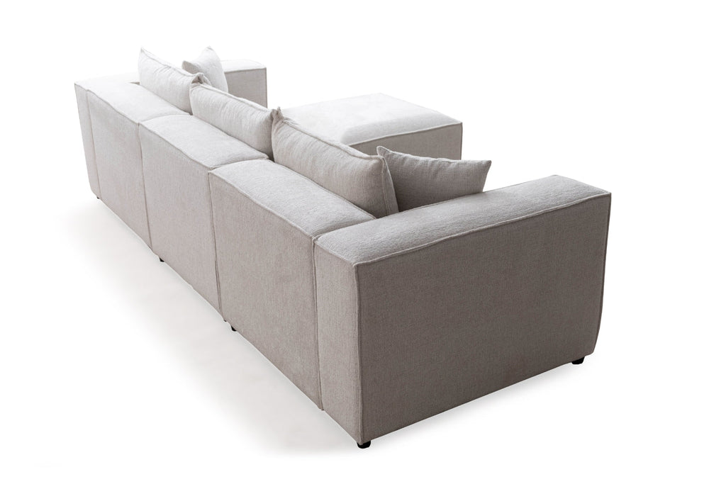 Canapé Elégance Chenille Modulable Blanc cassé 3+1 Pouf
