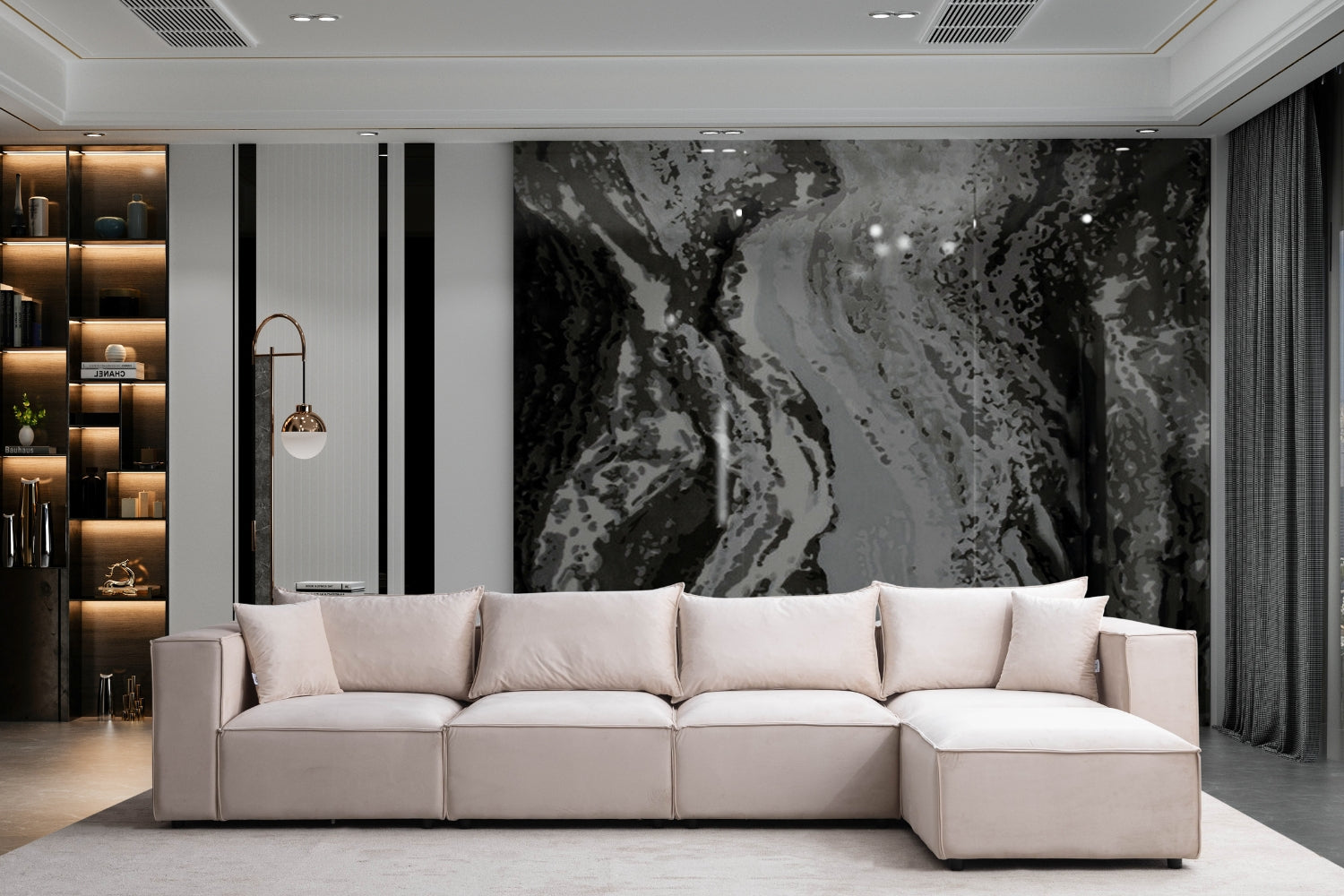 Canapé ELEGANCE Velours Modulable 4+1 Pouf