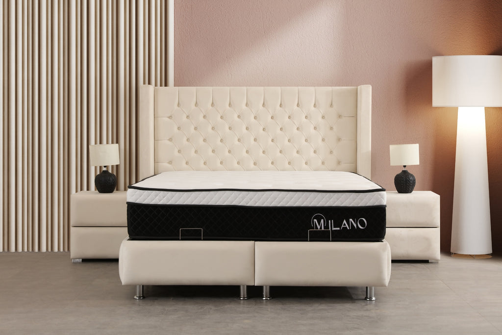 Lit Coffre BIANCA Velours Blanc Cassé