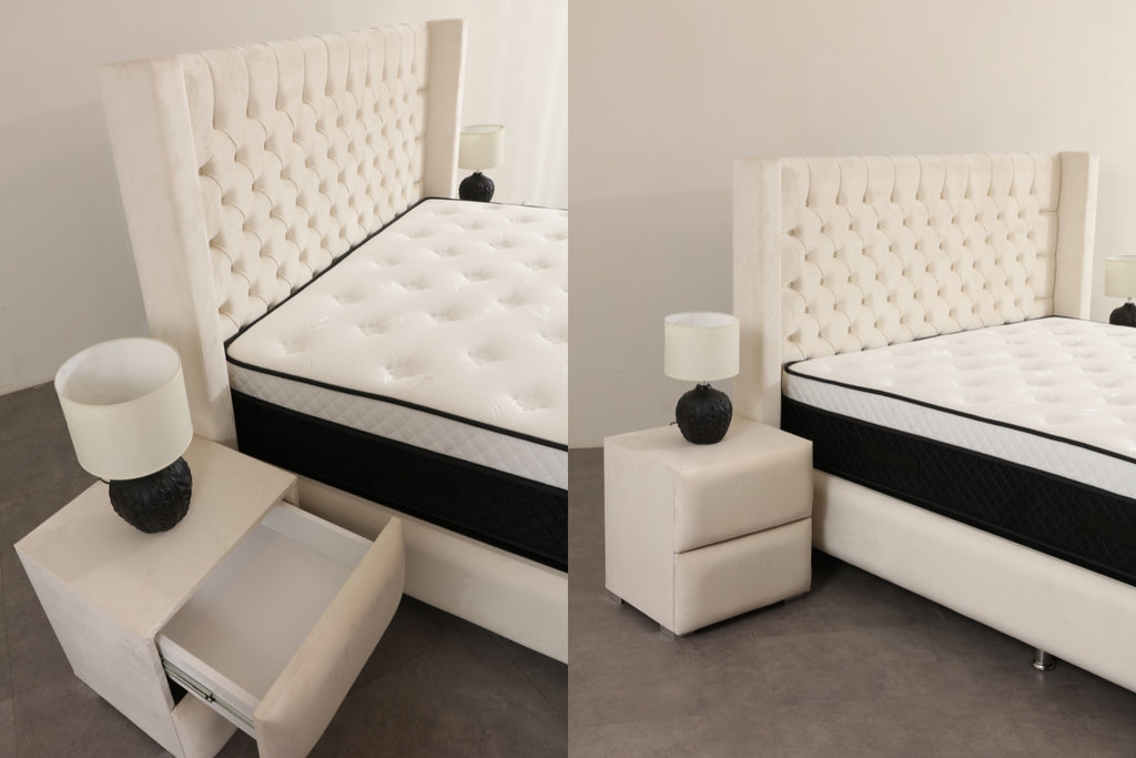 Lit Coffre BIANCA Velours Blanc Cassé