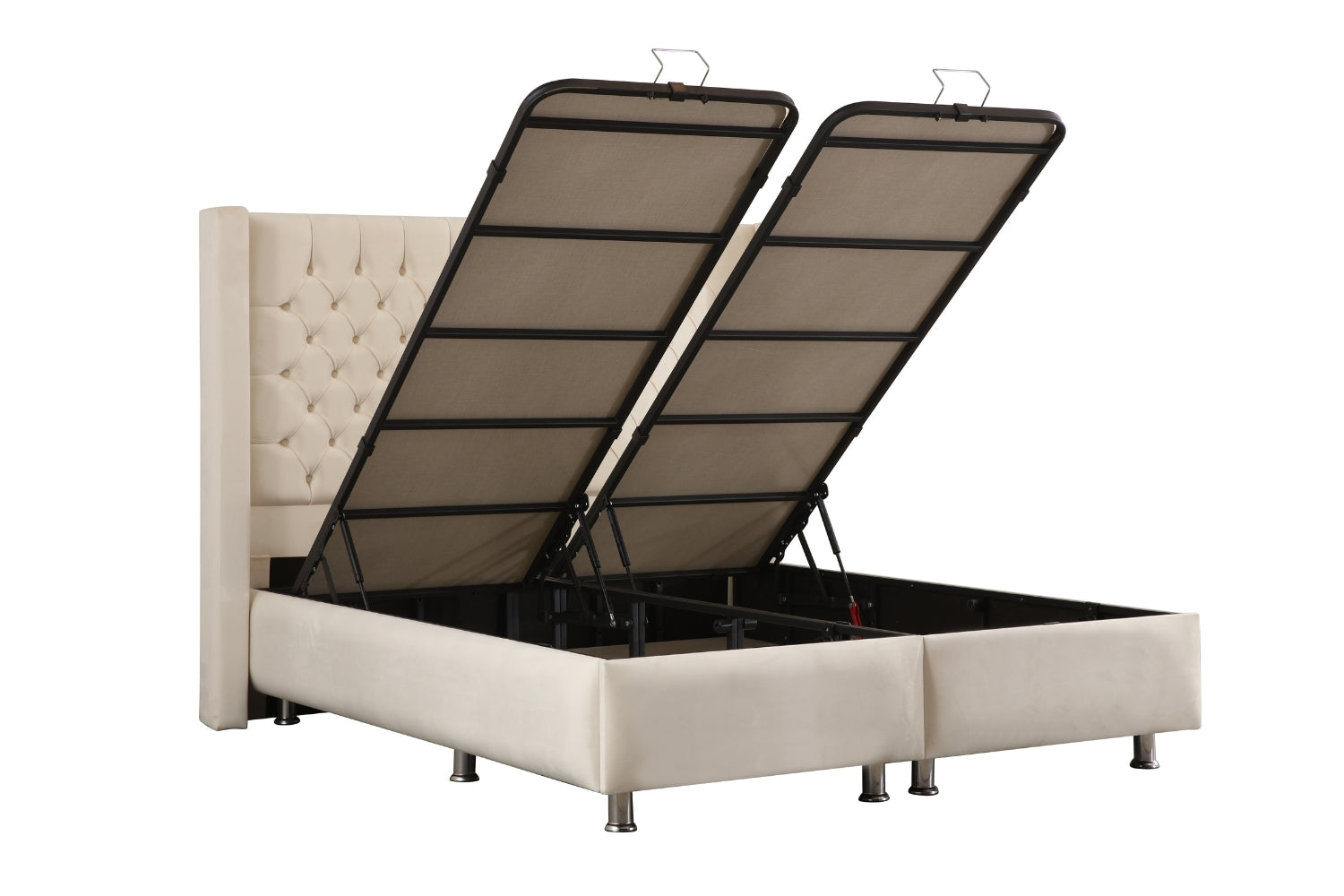 Lit Coffre BIANCA Velours Blanc Cassé