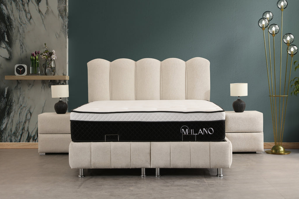 Lit Coffre EVA Chenille Blanc Cassé