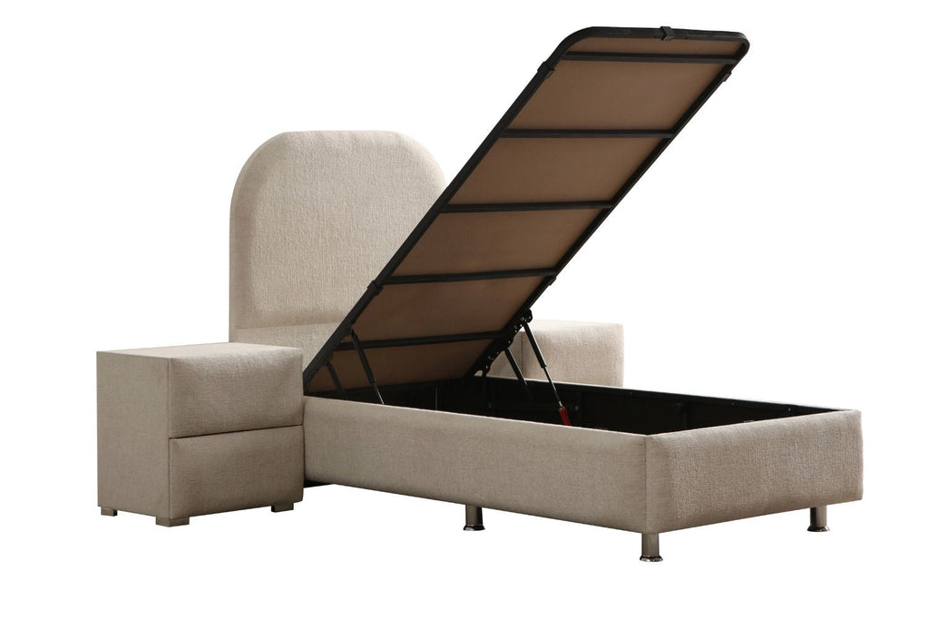 Lit Coffre Enfant JADE Chenille Blanc Cassé