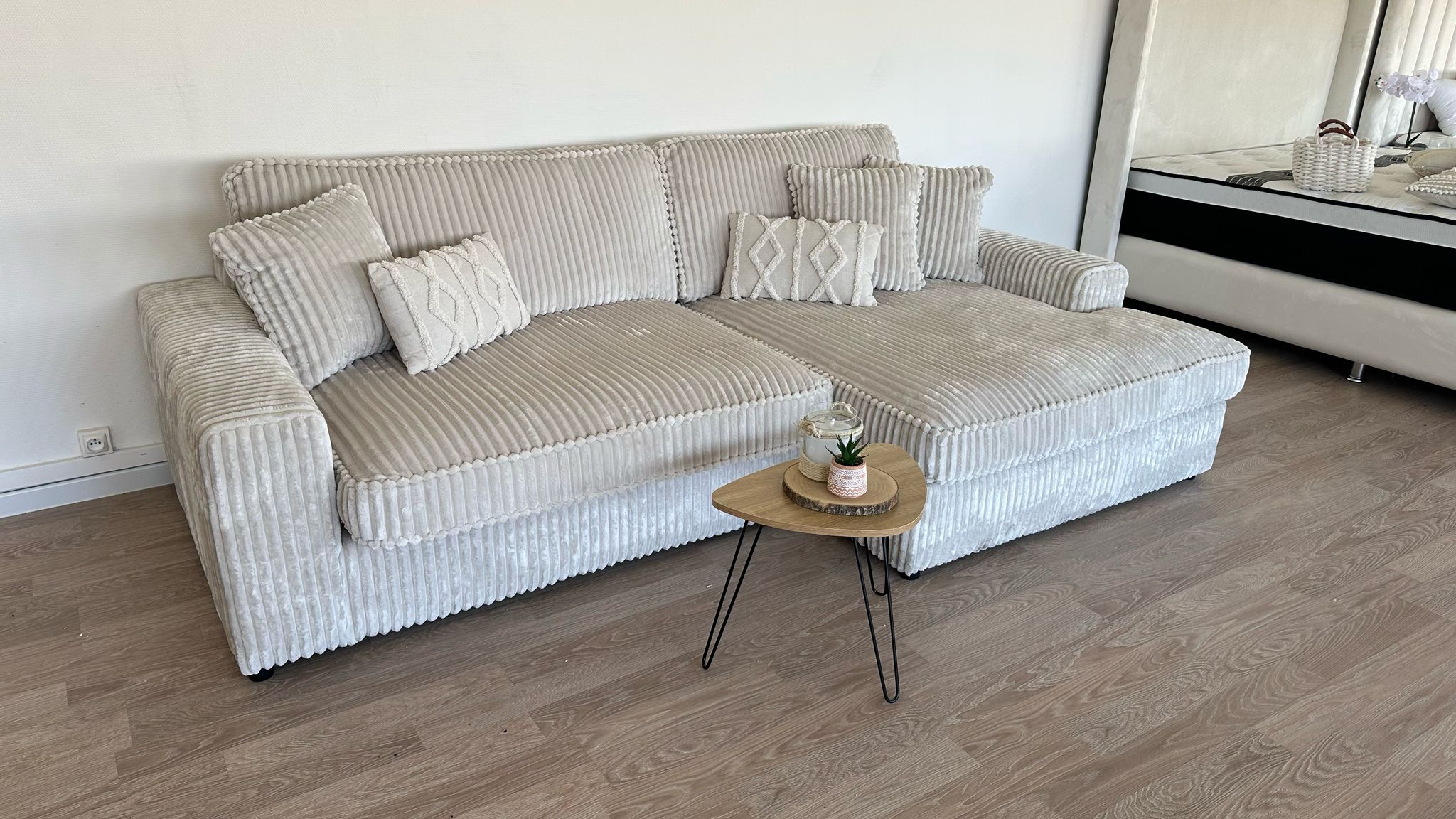 Canapé Mini LEXUS Côtelé Blanc Cassé